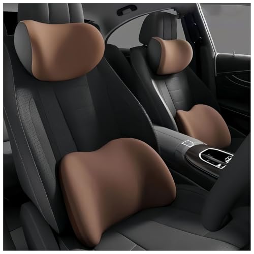 UTRFJO Car Lumbar Support Pillow and Car Neck Pillow Kit for Koenigsegg One:1 2014 2015 2016, Car Seat Neck Back Rest Pillows, Ergonomic Car Seat Headrest & Lumbar Cushion,C Coffee