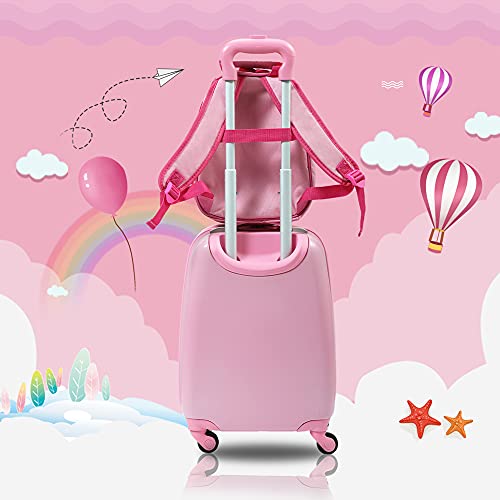 Girls' Sandinrayli 2-Piece Luggage Set: 12 Backpack & 16 Carry-On Spinner Suitcase