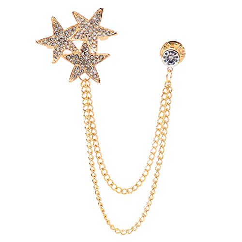 Broche en forme d'étoile haut de gamme en zinc et cristal brillant avec chaîne