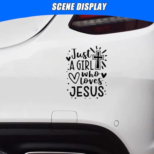 Image of Just A Girl Who Loves Jesus Decal Car Sticker, 6.1 inchx4.6 inch Jesus Cross Vinyl Sticker Car Bumper Decal, Waterproof Auto Exterior Decoration Decals for Cars, Truck, Wall, Window, Laptop (Black)