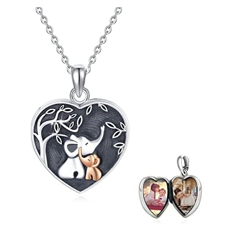 Heart Locket Necklaces That Holds Picture Sterling Silver Elephant Locket Pendant Necklace Photos Jewelry Gifts for Women Teen Mom Daughter Birthday Cover
