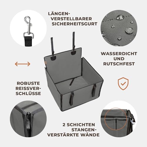 Wuglo Extra Stabiler Hunde Autositz mit Sicherheitsgurt – Wasserdichter und Robuster Autositz Hund für den Rücksitz mit 4 Befestigungsgurten, geeignet für mittelgroße Hunde bis 18 kg