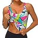 Women Girls Sports Vest U-Shaped Back Cozy Athletic Tops with Pads Elastic Fast Dry Tops Shirts for Yoga Fitness, 80S 90S Fashion Style Geometric Colorful Art
