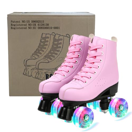 jessie Roller Skates Premium PU Leather Roller Skates for Women Classic Four-Wheel Outdoor and Indoor for Adults Women (Flash Wheel,Women's 5/ Youth 4) - Thumbnail 7