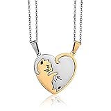 GOVENUS Couple Heart Or Cat BFF Best Friend for Girls Puzzle Friendship Pendant Necklaces,316L Stainless Steel Gold&Silver
