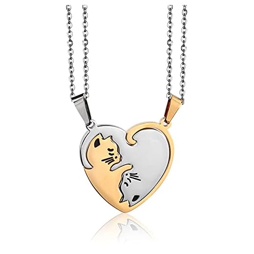 GOVENUS Couple Heart Or Cat BFF Best Friend for Girls Puzzle Friendship Pendant Necklaces,316L Stainless Steel Gold&Silver