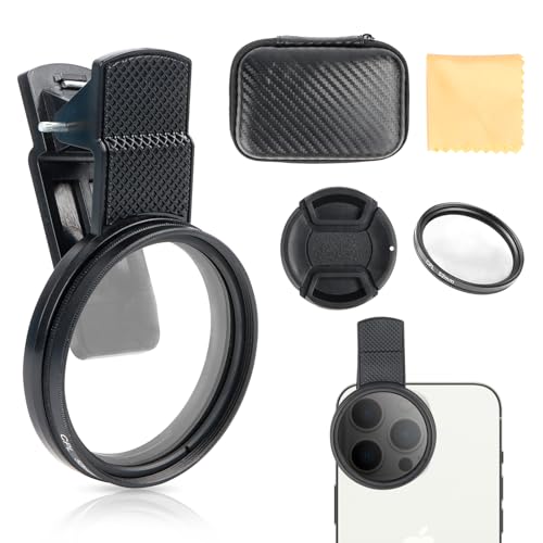 CPL Filter 52 mm Universal para Cámara del Teléfono Móvil - Filtro polarizador para cámara de teléfono móvil con clip de rosca Clip, filtro polarizador compatible con iPhone, Samsung, smartphones