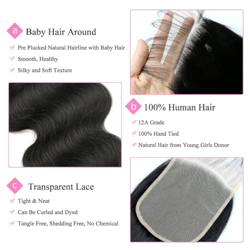 Shining Girl 5X5 Transparent Hd Lace Closure Only Body Wave Hair Closure Invisible Lace 12A Brazilian Virgin Remy Human Hair Frontal Closure 100% Human Hair Extensions Pre Plucked Natural Black 14 Inch thumb #3