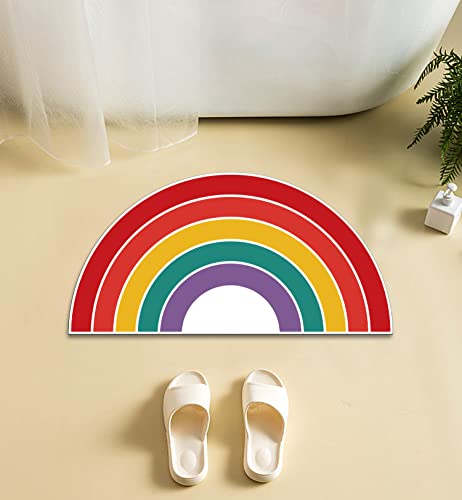 Mixding Rainbow Soft Diatom Mud Absorbent Rug Quick Dry Bath Mat 17X30 Inch Decor, Bright Rainbow Rug Nursery Playroom Bedroom Kitchen Bathroom Shower Entry Decorations #TOP1