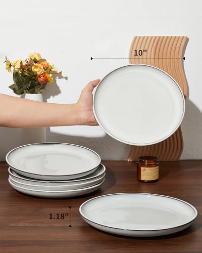 Image of Pokini Ceramic Dinner Plates Set of 6, 10inch Salad, Dessert Plates Dishes | Reactive Glaze Stoneware Dish Set, Dinner Plate for Dessert, Salad, Appetizer, Microwave & Dishwasher Safe, Scratch Resistant