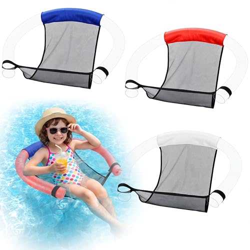 Soulchen 3 Pcs Mesh Floating Pool Noodle Chair Sling Water Float Seat for 250th Anniversary USA Outdoor Party Toy Adult Summer Beach Swimming Accessories, Pool Noodle Not Included (Red,White,Blue)
