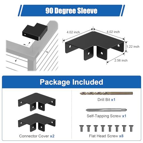 CKE Flat Handrail Accessories, 2 Pack Aluminum Black Corner Connector for Handrail, 90 Degree Sleeve for Cable Railing Post System Handrail Connector for Flat Top Rail Straight Handrail Fitting, HF06 - Thumbnail 2