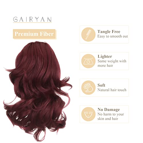 Gairyan 12" Clip in Ponytail Hair Extensions Curly Ponytail Extension Claw on Pony tails Wavy Synthetic Hairpieces for Women Real Look Short Wave (Wine Red) - Image 3