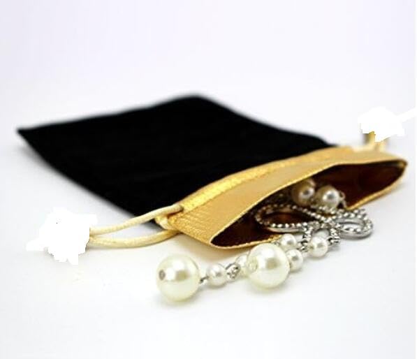 zmgmsmh 2.8x3.6 Inch Black 30 pcs Drawstring Velvet Gift Bags with Gold Edge Pouches for Small Gift Jewelry Pouches Wedding Favors Candy Dice Bags (2.8x3.6 Inch black) - Image 4