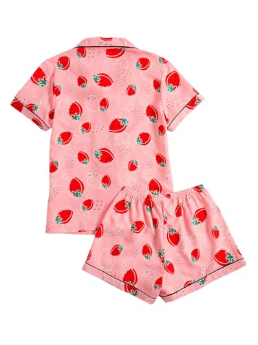 Image of Verdusa Pajamas For Women Set 2 Piece Cute Pjs Sleepwear Lounge Sets | Pj Sets For Woman, Button Down Shirts With Pajama Shorts, Cute Print, Comfy Sets