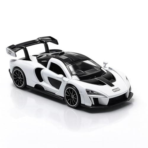 Image of 1:28 Scale McLaren Senna Car Toy Alloy Metal Die-Cast Supercar Model with Openable Doors, Lights & Sound, Pull-Back Sports Car Toy for Kids, Boys & Collectors - Gift Item (White)