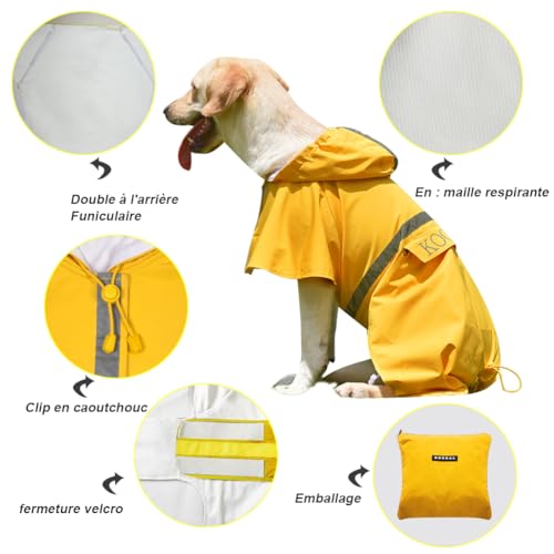 KOOGAL Große Hunde Regenjacken Mit Kapuze,Hunde Regenmantel,Mit Reflektierenden Sicherheitsstreifen, Wasserdichter Hundemackintosh, Geeignet Für Mittlere Und Große (Gelb, 5XL)