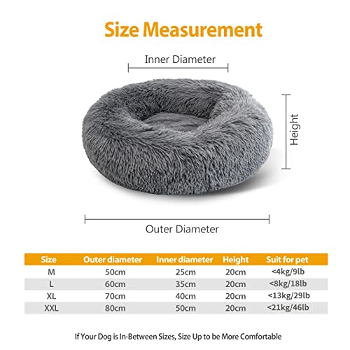 Enjamoy-Plush-Donut-Dog-Bed-Calming-Round-Dog-Cat-Bed-Soft-and-Fluffy-Cuddler-Pet-Cushion-Self-Warming-Puppy-Beds-Machine-Washable-Dark-Grey-60cm