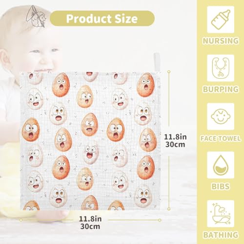 vvfelixl Baby Muslin Washcloths Cute Soft-Boiled Eggs Baby Burp Cloths Cotton Babys Face Towel for Newborn Infants Boys Girls Soft and Absorbent 11.8 X 11.8 in, 3 Pack4