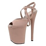 20 cm hohe Poledance-Schuhe für Damen - Plateauabsätze aus beigem schlangenmusterndem Kunstleder, rutschfeste Sandalen mit Kreuzriemen für Clubs und Bühnenauftritte,Beige,35 EU