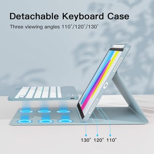 Image of RAYMCRAFT for iPad 11th (A16, 2025) / 10th Generation Case with Keyboard, Mouse and Detachable Wireless Keyboard, 7-Color Backlight, Slim Case with Pencil Holder, Slate Blue