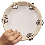 LeSage Tamborines 8 inch Double Row with Head Wooden Tambourine Drum for Adults Church Panderos Tambourine Musical Instrument Kids Hand Held Drum
