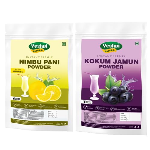 Yeshvi NATURAL Nimbu Pani Powder & Kokum Jamun Fruit Juice Powder Combo Pack, Instant Mix Drink Powder, Immunity Booster, Easy to Make Beverage, Ready to Serve, 200gm