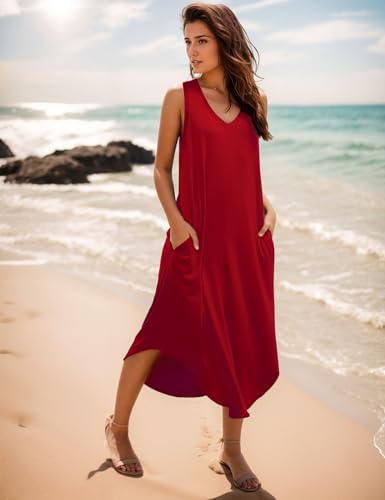 Women's Summer Dresses Casual Sleeveless Maxi Dresses V Neck Loose Sundress Long Dress with Pockets4