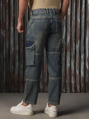 Image of High Star Men Cotton Washed Straight Fit Mid-Rise Regular Jeans