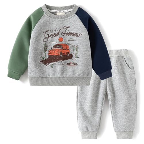 VZF Toddler Baby Boy Sweatsuit 2pcs Cartoon Print Pullover Sweatshirt & Sweatpants Stylish Boys Clothes Set