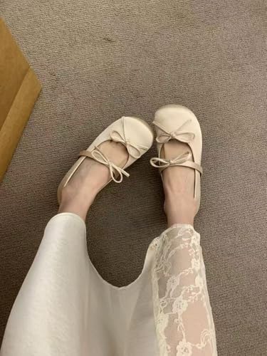 ZQW Women's Cute Mary Jane Shoes Round Toe Bow Flat Shoes Gingham Checkered Kawaii Lightweight Comfortable Retro Style4