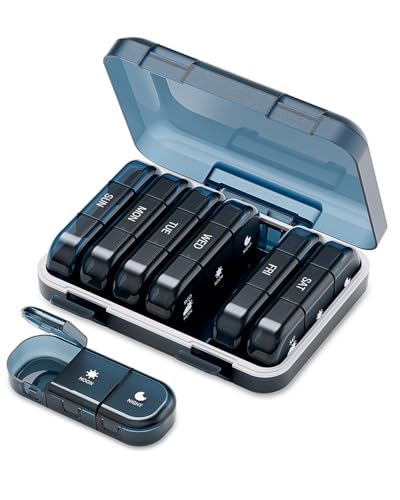 ONTERATE Pastillero Semanal 3 Veces al Día, Pastillero Grande para 7 Días, Pastillero Portátil a Prueba de Humedad con 21 Compartimentos, Pastillero de Viaje para Vitaminas y Suplementos (Azul)