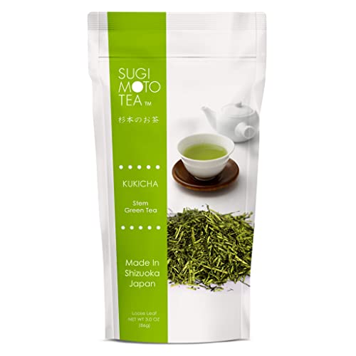 [Sugimoto Tea] Japanese Kuki Cha Loose Leaf Green Tea - Low Caffeine, High L-Theanine, Authentic Flavor, Savory Umami Flavor From Shizuoka, Japan (3.5 Oz X 1 Pack) #TOP17