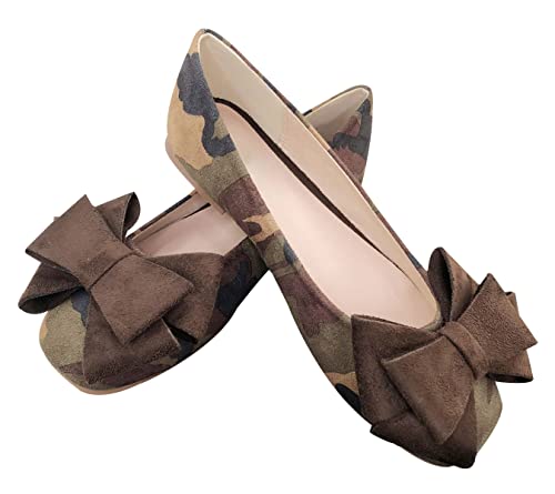 WENJIAZHIZHI Womens Camouflage Bowknot Ballet Flats Dress Shoes for Women Dressy Comfortable Square Toe Slip On Flats Shoes Casual2