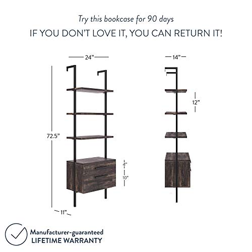 Nathan James Theo Industrial Bookshelf with Wood Drawers and Matte Steel Frame, 3-Shelf, Nutmeg/Black
