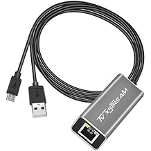 USB Ethernet Adapter Silver for Fire TV Stick Lite/4K/4k Max Firestick or Chromecast with Micro not Type C connection, USB to RJ45 Ethernet, 3ft 1m USB Power Supply Cable, Speeds up to 100 Mbps