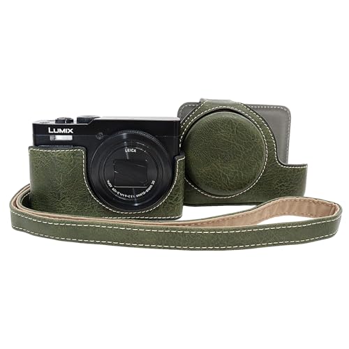 Étui pour Panasonic Lumix DC-TZ99 : housse de protection en cuir PU avec bandoulière, Vert
