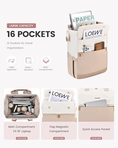 Image of LOVEVOOK 18 Inch Laptop Backpack for Women, Large Capacity Travel Backpack with Organizer Bag, Waterproof Carry on Backpack Purse Work Bag with USB Port for College Teacher Nurse, 2PCS