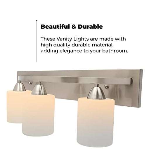 Dorence Bathroom Vanity Light Fixture | Interior Bathroom Lighting Bar with Modern Milk Glass Shade | Bathroom Lights Over Mirror | Brushed Nickel, 3 Lights, E26 100W LED, Bulbs not Included - Image 3