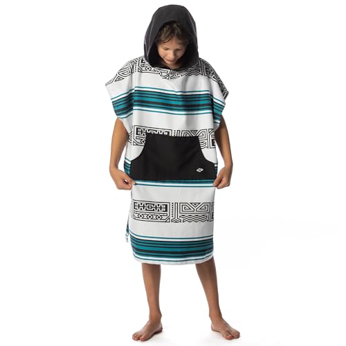Image of Flow Changing Poncho for Kids - Microfiber Hooded Swim Towel Poncho for Boys & Girls, Perfect for Beach, Pool, or Swim - Quick Dry, Absorbent, Light Weight, and Easy to Pack (Aqua Tribe, Small)