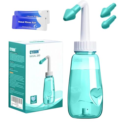 CYOUH Nasendusche Set, 260 ml, mit 60 Nasenwasch-Salzpaketen und Aufkleberthermometer,nasendusche erwachsene zur Nasenreinigung und Nasenspülung(grün) CYOUH Nasendusche Set, 260 ml, mit 60 Nasenwasch-Salzpaketen und Aufkleberthermometer,nasendusche erwachsene zur Nasenreinigung und Nasenspülung(grün)