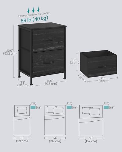 Image of SONGMICS BELLAH Collection - Dresser for Bedroom, Chest of Drawers, Nightstand, 2 Drawers, Storage Organizer Unit, Closet, Entryway, Modern, Ebony Black ULGS312BE02S