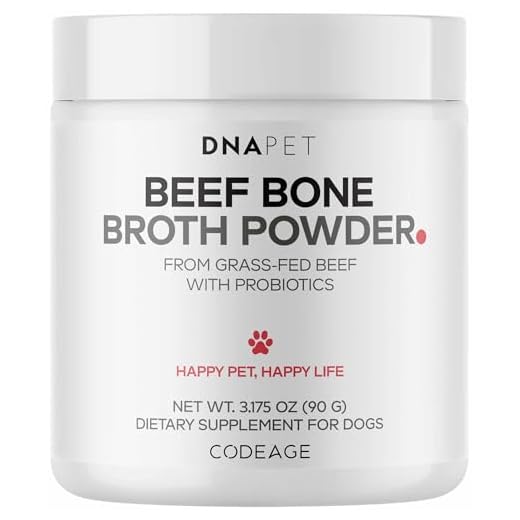 DNA PET Beef Bone Broth Powder for Dogs Supplement – Grass-Fed Beef with Canine Probiotics (Bacillus coagulans & Bacillus subtilis) - Canine Joint & Gut Wellness Support – All Breeds & Sizes – 3.17 oz