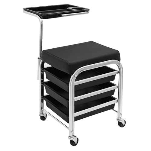 Donened - Carrito de peluquería, altura ajustable 53-77 cm, carrito de salón con ruedas, carrito de trabajo con 4 ruedas y 3 compartimentos de almacenamiento, para peluquería estilista, manicura