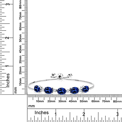 Gem Stone King 925 Sterling Silver Blue Created Sapphire And White Lab Grown Diamond Tennis Bracelet For Women (8.26 Cttw, Fully Adjustable Up To 9 Inch) #TOP1