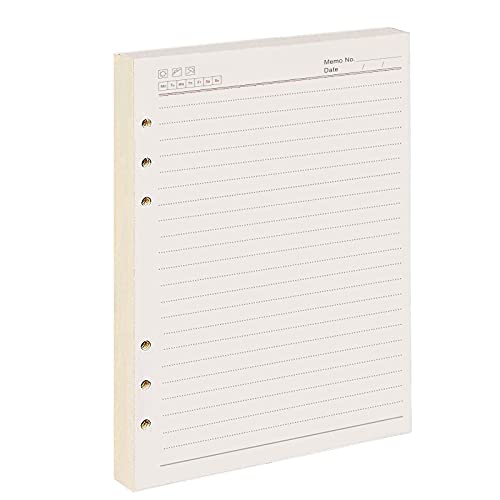 Lot de 100 feuilles de papier ligné A5 pour classeur à 6 trous, feuilles mobiles pour classeur à 6 anneaux, carnet A5 en cuir, 100 feuilles