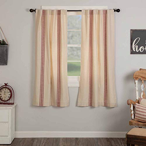 Market Place Red Grain Sack Stripe Panel Curtains, 63" Long,