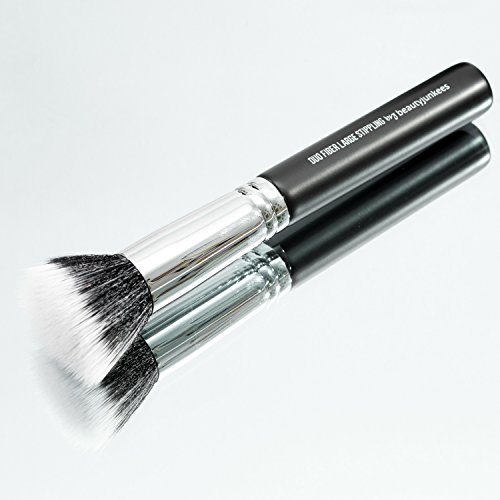 Large Stippling Foundation Makeup Brush – Beauty Junkees Flat Top Duo Fiber Synthetic Stipple Make Up Brushes, Sheer Flawless Blending Liquid, Cream, Powder Cosmetics, Vegan, Cruelty Free #TOP4