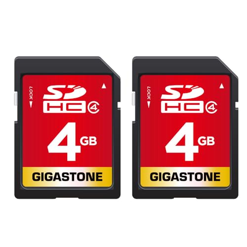 GIGASTONE Paquete de 2 Tarjetas SD de 4GB, Tarjeta de Memoria SDHC Clase 4 para Fotos, vídeos, música, Archivos de Voz, cámara DSLR, videocámara DSC, grabadora, reproducción, PC, Mac, POS, 2 Unidades