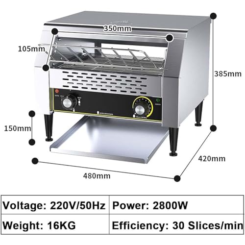 Tostapane Commerciale a Nastro, Forno Elettrico in Acciaio Inossidabile per impieghi gravosi con velocità Regolabile per ristoranti, Bar, panetterie